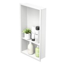 Nicho de chuveiro Bernkot em aço inoxidável branco, prateleira dupla de 24x12cm
