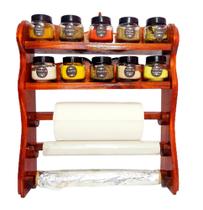 Nicho de Cozinha com 10 Potes e Suporte de papéis Mogno