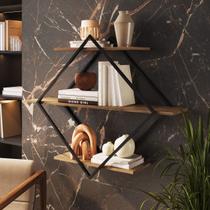 Nicho de Parede Diamante com 3 Prateleiras Decorativa P1020 Mel