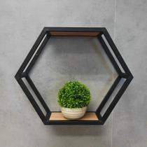Nicho de parede hexagonal colmeia em aço e mdf estilo industrial ni02