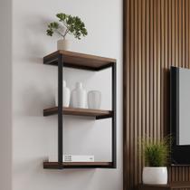 Nicho De Parede Industrial 3 Prateleiras Milão - Preto E Imbuia Nicho De Parede Industrial 3 Prateleiras Milão - Preto E Imbuia