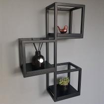 Nicho de Parede Organizador Decorativo em MDF Preto com Estrutura Metalon Nicho de Parede Organizador Decorativo em MDF Preto com Estrutura Metalon