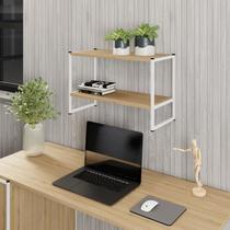 Nicho de Parede para Escritório 63cm X 28cm com 2 Prateleiras Industrial Executive Marrom Macadâmia/Branco