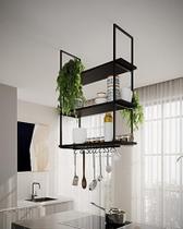 Nicho de teto para cozinha 80 cm preto com prateleira preta Nicho de teto para cozinha 80 cm preto com prateleira preta