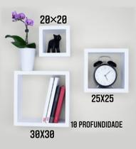 Nicho Decorativo de parede Sala MDF kit 3 Peças 30x25x20 Branco Decoração