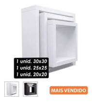 Nicho Decorativo Mdf Kit 3 Unidades Branco Montado Parede Sala Hall Quarto Bebe 30x30 25x25 20x20