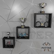 Nicho Decorativo Mdf Kit 3 Unidades Preto ou Branco Parede Sala Hall Quarto Bebe 30x30 25x25 20x20 - Projeto Potter
