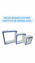 Nicho Decorativo quartinho de Bebê Branco com Azul MDF kit 3 Unidades