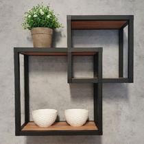 NICHO DUO CUBO AÇO FERRO MDF ESTILO INDUSTRIAL NI01 Informar cor da estrutura e MDF via mensagem após a compra
