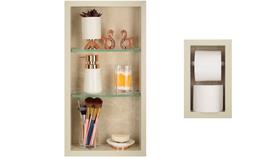 Nicho Em Porcelanato Com Prateleira De Vidro E Porta Papel Higiênico - kit com 2 peças (Bege)
