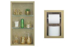 Nicho Em Porcelanato Com Prateleira De Vidro E Porta Papel Higiênico - kit com 2 Peças (Breccia)