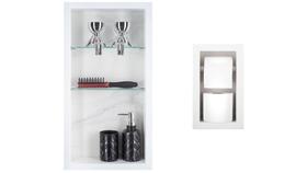 Nicho Em Porcelanato Com Prateleira De Vidro E Porta Papel Higiênico - Kit com 2 Peças (Carrara) Nicho Em Porcelanato Com Prateleira De Vidro E Porta Papel Higiênico - Kit com 2 Peças (Carrara)