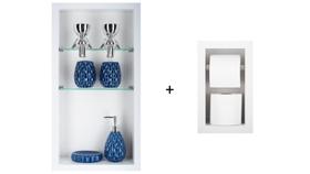 Nicho Em Porcelanato Com Prateleira De Vidro Para Banheiro E Porta Papel Higiênico (BRANCO)