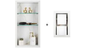 Nicho Em Porcelanato Com Prateleira De Vidro Para Banheiro E Porta Papel Higiênico ( Calacata Oro )