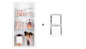 Nicho Em Porcelanato Com Prateleira De Vidro Para Banheiro E Porta Papel Higiênico - Carrara Nicho Em Porcelanato Com Prateleira De Vidro Para Banheiro E Porta Papel Higiênico - Carrara