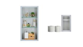 Nicho Em Porcelanato Com Prateleira De Vidro Para Banheiro E Porta Papel Higiênico Kit com 2 Peças Cinza Claro Nicho Em Porcelanato Com Prateleira De Vidro Para Banheiro E Porta Papel Higiênico Kit com 2 Peças Cinza Claro