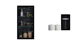 Nicho Em Porcelanato Com Prateleira De Vidro Para Banheiro E Porta Papel Higiênico Kit com 2 Peças Preto Venato