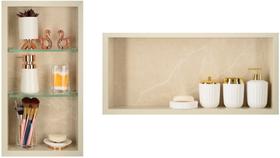 Nicho Em Porcelanato Para Banheiro E Nicho com Prateleira De Vidro - Kit com 2 Peças (Bege)