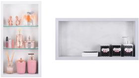 Nicho Em Porcelanato Para Banheiro E Nicho com Prateleira De Vidro - Kit com 2 Peças (Carrara) Nicho Em Porcelanato Para Banheiro E Nicho com Prateleira De Vidro - Kit com 2 Peças (Carrara)