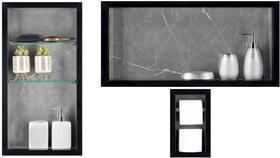 Nicho Em Porcelanato Para Banheiro - Kit com 3 peças (Cinza/Preto)