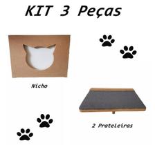 Nicho Gato - Kit Nicho para Gato - 3 peças = 1 Nicho + 2 Prateleiras Gato Em Mdf 15mm