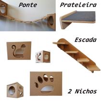 Nicho Gato - Kit Nicho para Gatos - 5 peças = 2 Nichos + 1 Prateleira + 1 Escada + 1Ponte Gato em Mdf 15mm