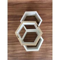 Nicho Hexagonal 3 Unidades 30x25x10cm Mdf 15mm Brancotx