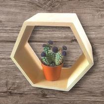 Nicho Hexagonal Sextavado Colmeia Madeira Pinus Decorativo Parede Grande 44cm Buchas E Parafuso