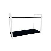 Nicho Industrial 2 Prateleiras Maldivas Ferro Branco Tampo Preto 80cm