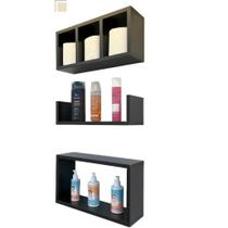 Nicho Kit 3 Peças Banheiro Mdf Branco Parede Organizador Nicho Kit 3 Peças Banheiro Mdf Branco Parede Organizador