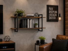Nicho Livreiro Industrial Aço 80cm Multiuso Marrom Nogal/Preto Nicho Livreiro Industrial Aço 80cm Multiuso Marrom Nogal/Preto