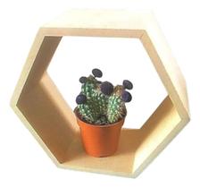 Nicho Madeira Pinus Sextavado Colmeia Decorativo Parede Multiuso 38x44x12cm Suporte Buchas Parafuso