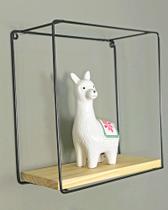 Nicho Mini de Parede de Ferro e Madeira Quadrado Natural e Preto