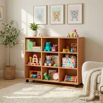 Nicho Organizador Infantil com 9 Nichos 108cm Estante Multiuso para Brinquedos Livros Quarto Infantil Sala MDF Moderno Organizador de Brinquedos