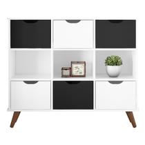 Nicho Organizador Multifuncional 3 Nichos 6 Gavetas Pés Retrô Cube Q01 Branco/Preto - Mpozenato