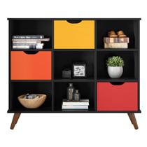 Nicho Organizador Multifuncional 6 Nichos 3 Gavetas Pés Retrô Cube Q01 Preto/Colorido - Mpozenato