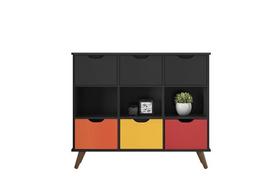 Nicho Organizador Retro Preto com 6 Gavetas Preto/Colorida 108 x 92,5cm - FdECOR