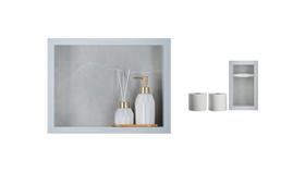 Nicho Para Banheiro Em Porcelanato 40x30x11cm E Porta Papel Higiênico Duplo Kit com 2 peças Cinza Claro