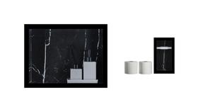 Nicho Para Banheiro Em Porcelanato 40x30x11cm E Porta Papel Higiênico Duplo Kit com 2 peças Preto Venato