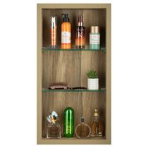 Nicho Para Banheiro Em Porcelanato Com Prateleira De Vidro (Madeirado)