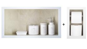Nicho Para Banheiro Em Porcelanato E Porta Papel Higiênico Duplo - Kit com 2 peças (Bege 40)