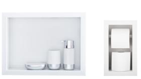 Nicho Para Banheiro Em Porcelanato E Porta Papel Higiênico Duplo - Kit com 2 peças (Branco 40)