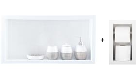 Nicho Para Banheiro Em Porcelanato E Porta Papel Higiênico Duplo - Kit com 2 Peças (Branco)