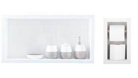 Nicho Para Banheiro Em Porcelanato E Porta Papel Higiênico Duplo - Kit com 2 peças (Branco)