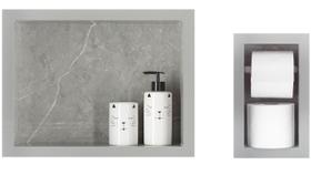 Nicho Para Banheiro Em Porcelanato E Porta Papel Higiênico Duplo - Kit com 2 peças (Cinza 40)