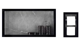 Nicho Para Banheiro Em Porcelanato E Porta Papel Higiênico Duplo - Kit com 2 peças (Cinza/Preto)