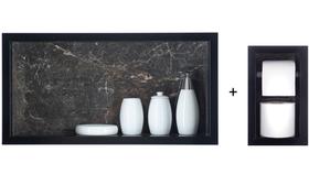 Nicho Para Banheiro Em Porcelanato E Porta Papel Higiênico Duplo - Kit com 2 peças (Preto) Nicho Para Banheiro Em Porcelanato E Porta Papel Higiênico Duplo - Kit com 2 peças (Preto)