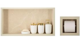 Nicho Para Banheiro Em Porcelanato e Porta Papel Higiênico - Kit com 2 peças (Bege)