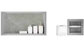 Nicho Para Banheiro Em Porcelanato e Porta Papel Higiênico - Kit com 2 peças (Cinza)