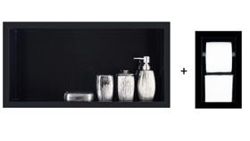 Nicho Para Banheiro Em Porcelanato E Porta Papel Higiênico - Kit com 2 peças (Preto Absoluto) Nicho Para Banheiro Em Porcelanato E Porta Papel Higiênico - Kit com 2 peças (Preto Absoluto)